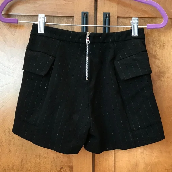 BALMAIN BLACK SHIMMERING PINSTRIPE SHORTS - Picture 3 of 16